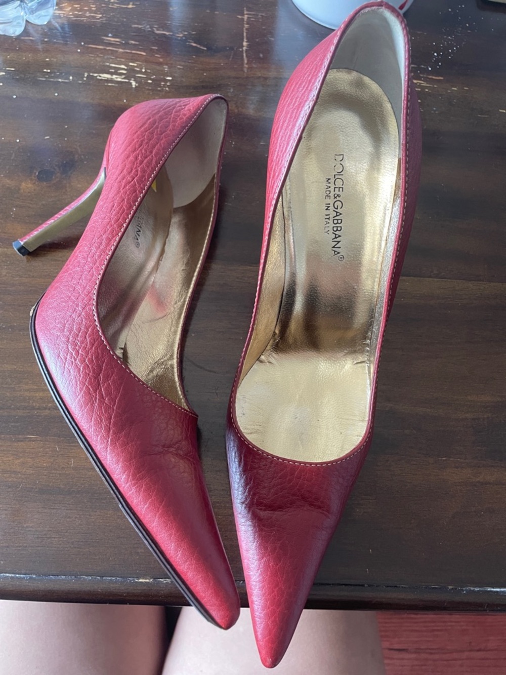 Dolce & Gabbana Crimson Leather Pointed-Toe Heels